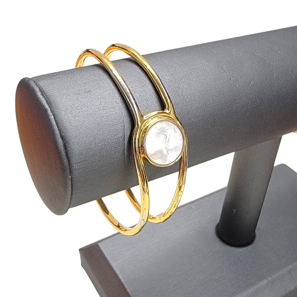 Ann Taylor Gold Tone Mother of Pearl Cabochon Double Wire Split Cuff Bracelet